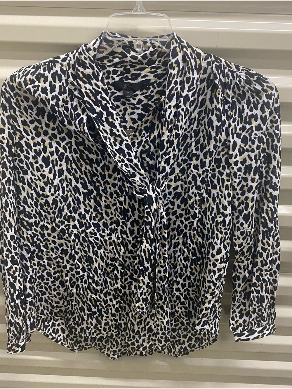 J. Crew Leopard Print Tie-Neck Blouse - Black, White & Tan